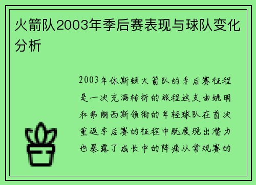 火箭队2003年季后赛表现与球队变化分析